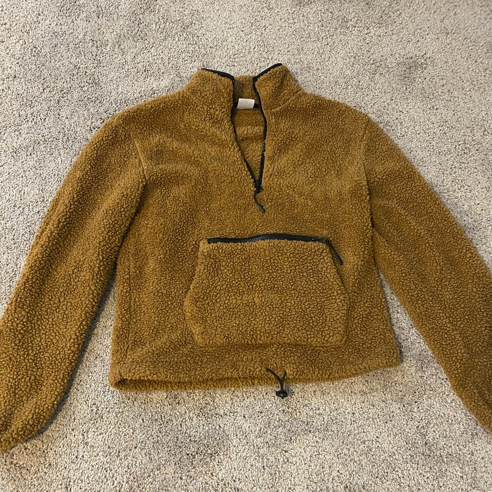 Brown Fuzzy Quarter-Zip Jacket